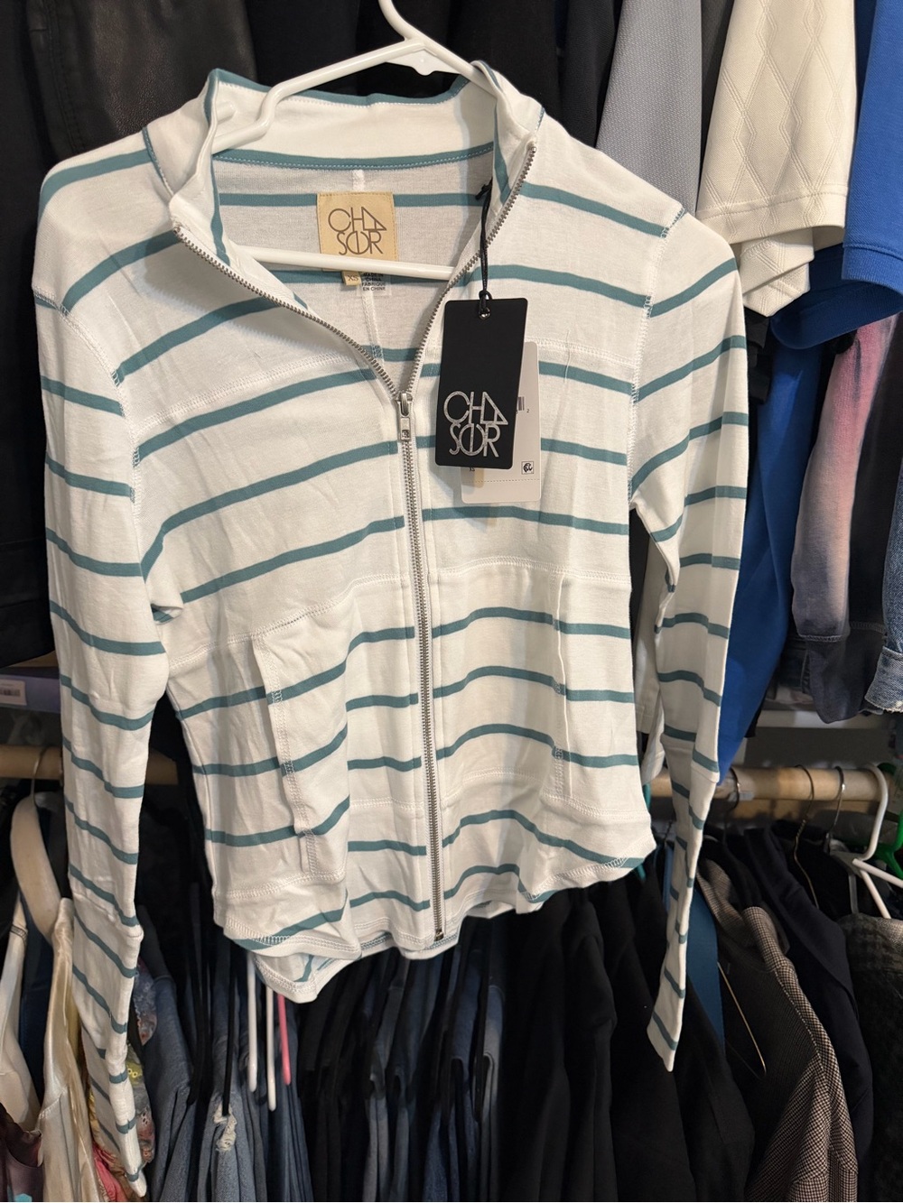 Chaser white blue stripe zip up jacket XS & S NWT
